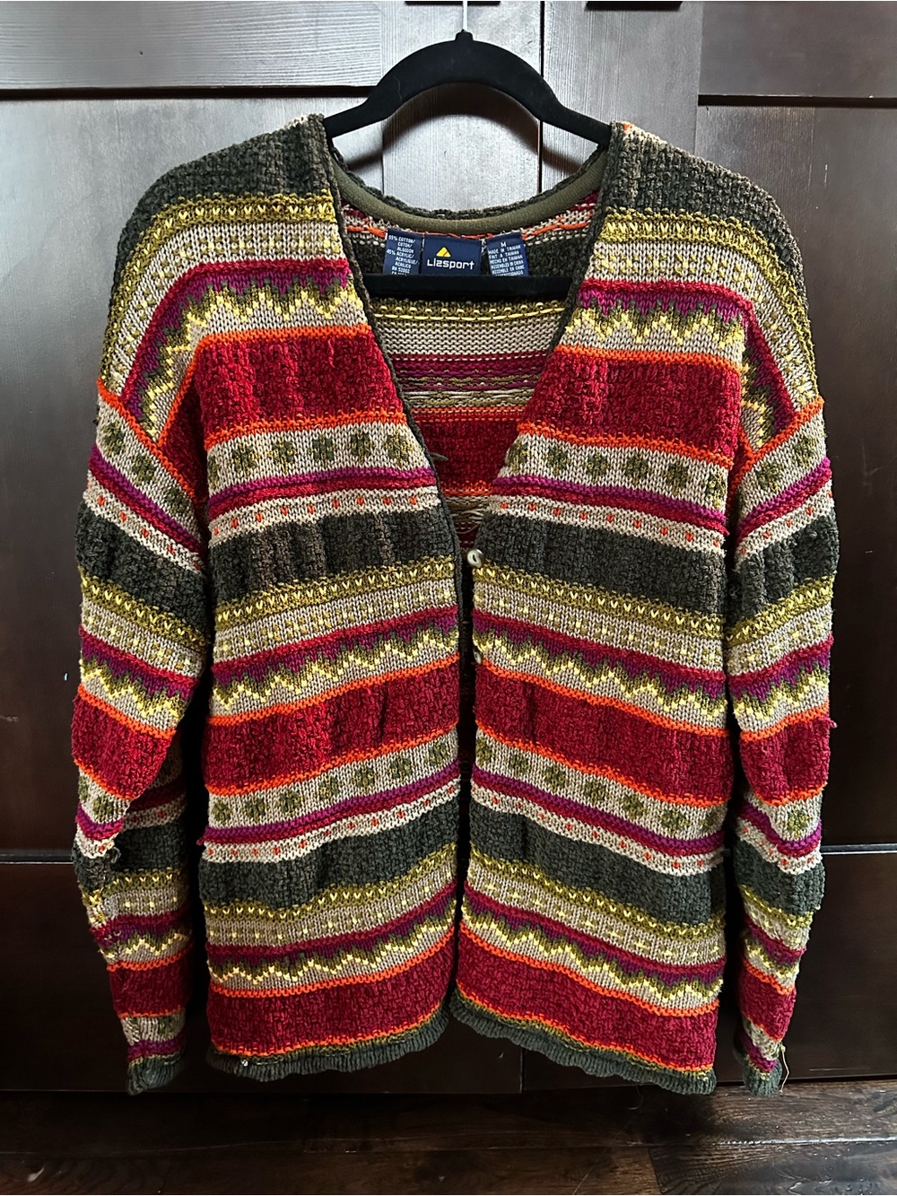 Striped Knit Cardigan - Red & Olive